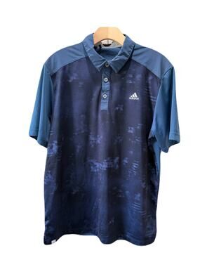 Adidas Mens Blue Patterned  Golf Travel Casual  Performance Polo Size Medium